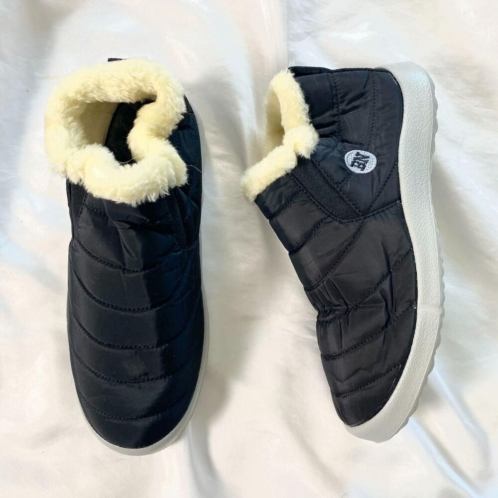 NEW Chunky Black Faux Fur Linen Warm Winter Shoes US 7